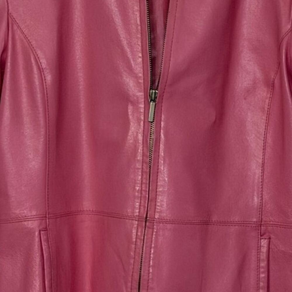 Worthington Vintage Bubblegum Pink Genuine Leather Zip Jacket Womens M - Picture 9 of 9